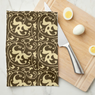 Ikat Bloemendamask - Chocoladebruin en Taupe Theedoek