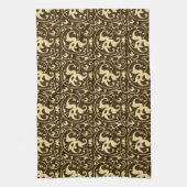 Ikat Bloemendamask - Chocoladebruin en Taupe Theedoek (Verticaal)
