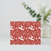 Ikat Bloemendamask - Donkerrood en Wit Briefkaart (Staand voorkant)