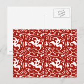 Ikat Bloemendamask - Donkerrood en Wit Briefkaart (Voorkant / Achterkant)