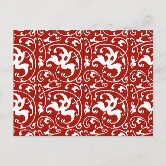 Ikat Bloemendamask - Donkerrood en Wit Briefkaart (Voorkant)
