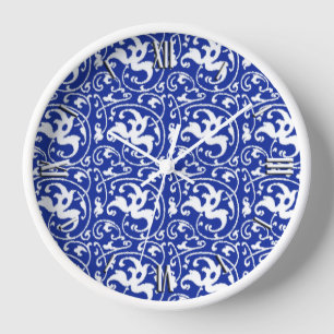 Ikat Bloemendamask - Kobaltblauw en Wit