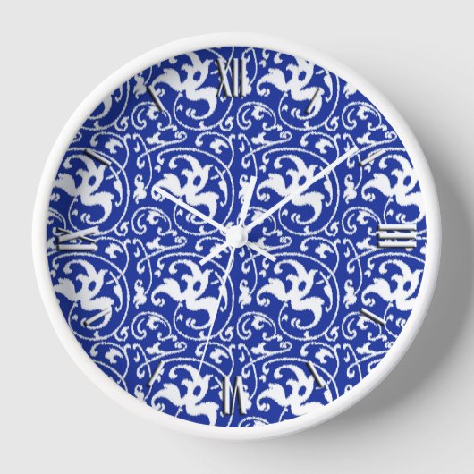Ikat Bloemendamask - Kobaltblauw en Wit (Voorkant)