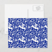 Ikat Bloemendamask - Kobaltblauw en Wit Briefkaart (Voorkant / Achterkant)
