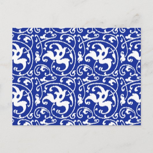 Ikat Bloemendamask - Kobaltblauw en Wit Briefkaart (Voorkant)