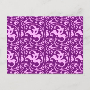 Ikat Bloemendamask - Orchidee en Paars Briefkaart