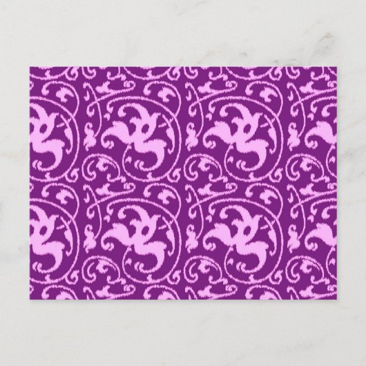 Ikat Bloemendamask - Orchidee en Paars Briefkaart (Voorkant)