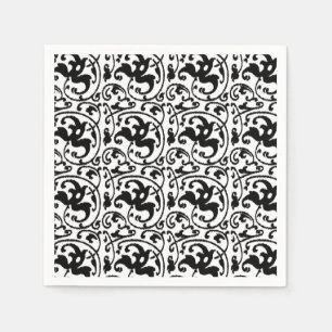 Ikat Bloemendamask - Wit en Zwart Servetten