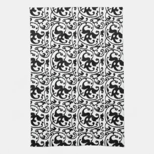 Ikat Bloemendamask - Wit en Zwart Theedoek
