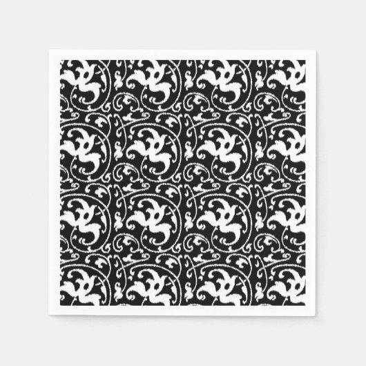 Ikat Bloemendamask - Zwart en Wit Servetten (Voorkant)
