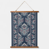 Ikat Bloemenpatroon Wit Roze Blauw Hangend Wandkleed (Voorkant)