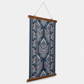 Ikat Bloemenpatroon Wit Roze Blauw Hangend Wandkleed (Gebogen)