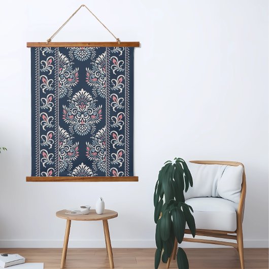 Ikat Bloemenpatroon Wit Roze Blauw Hangend Wandkleed