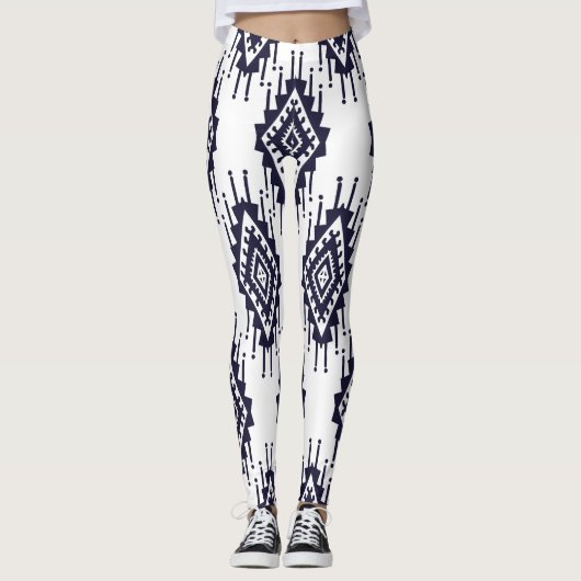 Ikat Boho Aztec Textiel Motief Leggings (Voorkant)