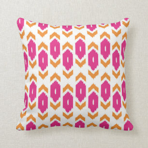 Ikat Boho Hot Pink Gold en White Pattern Kussen
