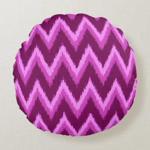 Ikat Chevron Strepen - Amethist Paars en Violet Rond Kussen