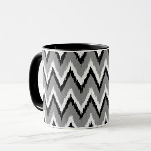 Ikat Chevron Strepen - Grijs, Zwart & Wit Mok (Voorkant links)