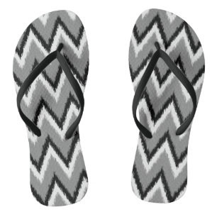 Ikat Chevron Strepen - Grijs, Zwart & Wit Teenslippers