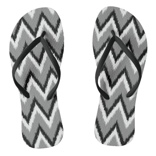 Ikat Chevron Strepen - Grijs, Zwart & Wit Teenslippers (Voetbed)