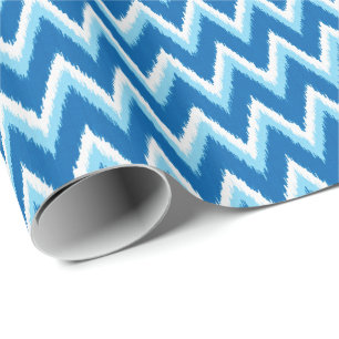 Ikat Chevron Strepen - Kobalt, Hemelblauw en Wit Cadeaupapier