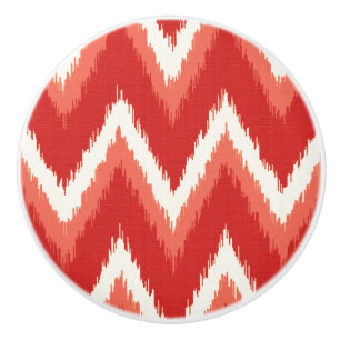 Ikat Chevron Strepen - Roest Oranje en Wit Keramische Knop