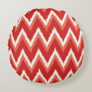 Ikat Chevron Strepen - Roest Oranje en Wit Rond Kussen