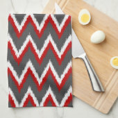 Ikat Chevron Strepen - Rood, Wit en Grijs Theedoek (Quarter Fold)