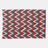 Ikat Chevron Strepen - Rood, Wit en Grijs Theedoek (Horizontaal)