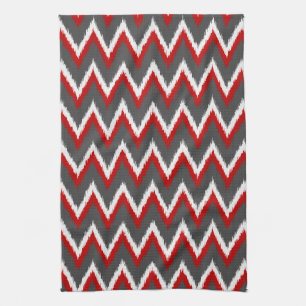 Ikat Chevron Strepen - Rood, Wit en Grijs Theedoek