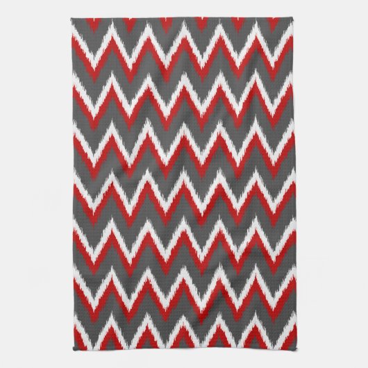 Ikat Chevron Strepen - Rood, Wit en Grijs Theedoek (Verticaal)