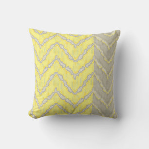 IKAT Chevron Striped  Pattern Yellow Grey Kussen