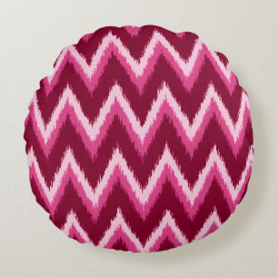 Ikat Chevron Stripes - Burqundy, Roos en roze Rond Kussen