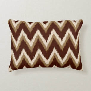 Ikat Chevron Stripes - Chocolate Brown & Beige Accent Kussen