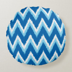Ikat Chevron Stripes - Cobalt, Sky Blue en White Rond Kussen
