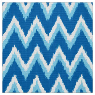 Ikat Chevron Stripes - Cobalt, Sky Blue en White Stof