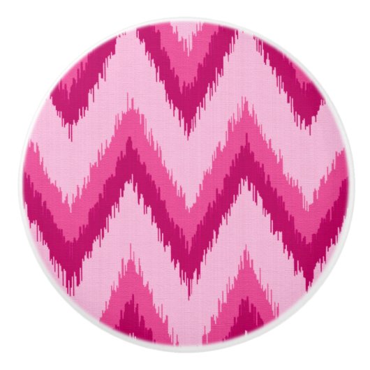 Ikat Chevron Stripes - Fuchsia and Bleek roze Keramische Knop (Voorkant)
