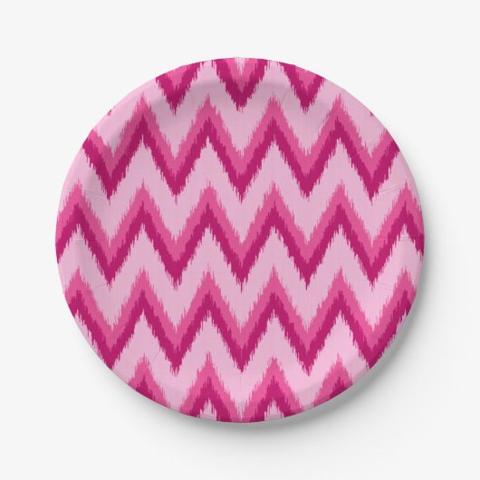 Ikat Chevron Stripes - Fuchsia and Bleek roze Papieren Bordje (Voorkant)