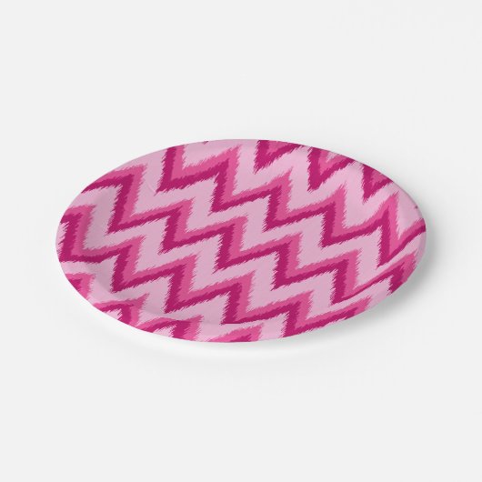 Ikat Chevron Stripes - Fuchsia and Bleek roze Papieren Bordje (Gekanteld)