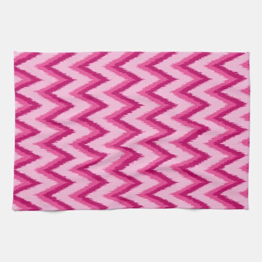 Ikat Chevron Stripes - Fuchsia and Bleek roze Theedoek (Horizontaal)