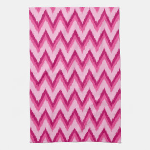 Ikat Chevron Stripes - Fuchsia and Bleek roze Theedoek
