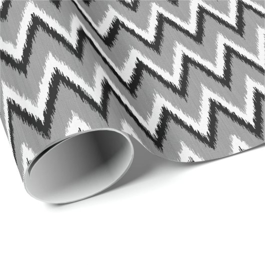 Ikat Chevron Stripes - grijs / grijs, zwart & wit Cadeaupapier (Rol Hoek)
