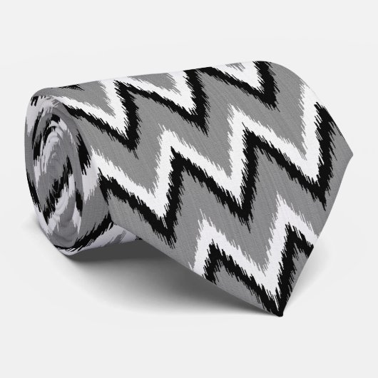 Ikat Chevron Stripes - grijs / grijs, zwart & wit Stropdas (Opgerold)