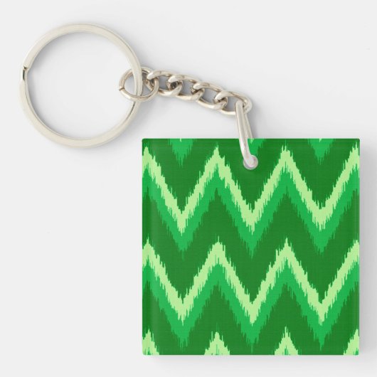 Ikat Chevron Stripes - Pine en Lime Green Sleutelhanger (Voorkant)
