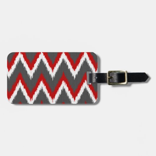 Ikat Chevron Stripes - Rood, wit en grijs / Grijs Bagagelabel (Voorkant horizontaal)