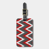 Ikat Chevron Stripes - Rood, wit en grijs / Grijs Bagagelabel (Voorkant verticaal)