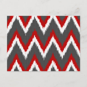 Ikat Chevron Stripes - Rood, wit en grijs / Grijs Briefkaart