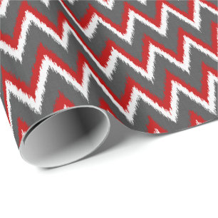 Ikat Chevron Stripes - Rood, wit en grijs / Grijs Cadeaupapier