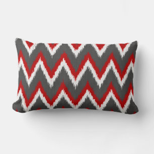 Ikat Chevron Stripes - Rood, wit en grijs / Grijs Kussen
