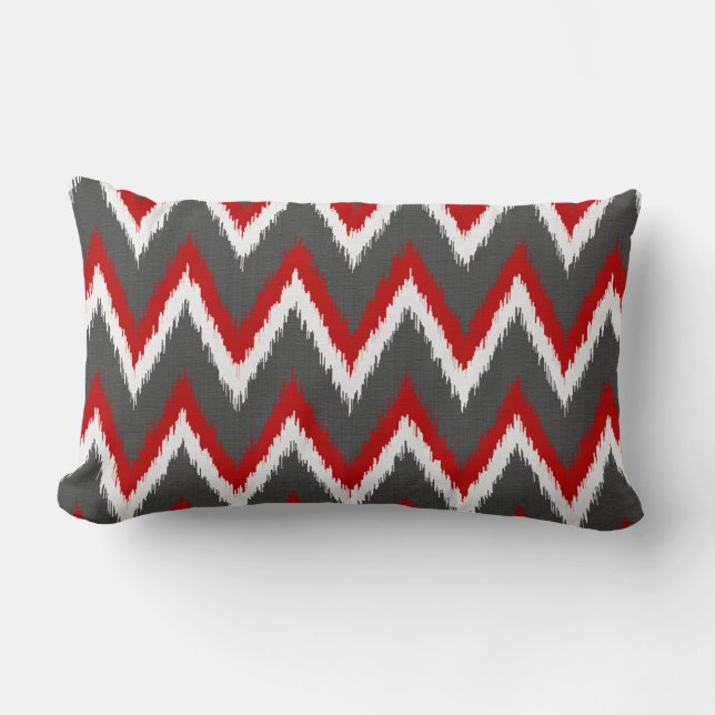 Ikat Chevron Stripes - Rood, wit en grijs / Grijs Kussen (Voorkant)