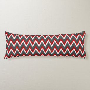 Ikat Chevron Stripes - Rood, wit en grijs / Grijs Lichaamskussen